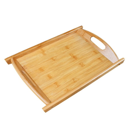 

Bamboo Serving Tray Rectangular Non Food Fruit Tray Multifunctional Bread Cake Tea Tray with Handle for Kitchen Restaurant (XS)