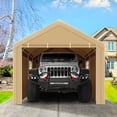thumbnail image 3 of SANOPY 10'x20' Carport Heavy Duty Car Canopy Tent Outdoor Metal Car Tent Garage Shelter Shade Large Carport with 4 Roll-up Ventilated Mesh Windows & 2 Roll-up Sidewalls, Khaki, 3 of 14