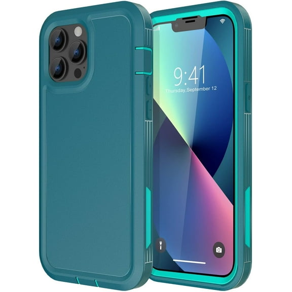 for iPhone 13 Pro Max Case, [Shockproof] [Dropproof] [Dust-Proof] Built-in Screen Protector Protective Phone Case Cover for Apple iPhone 13 Pro Max (Turquoise)
