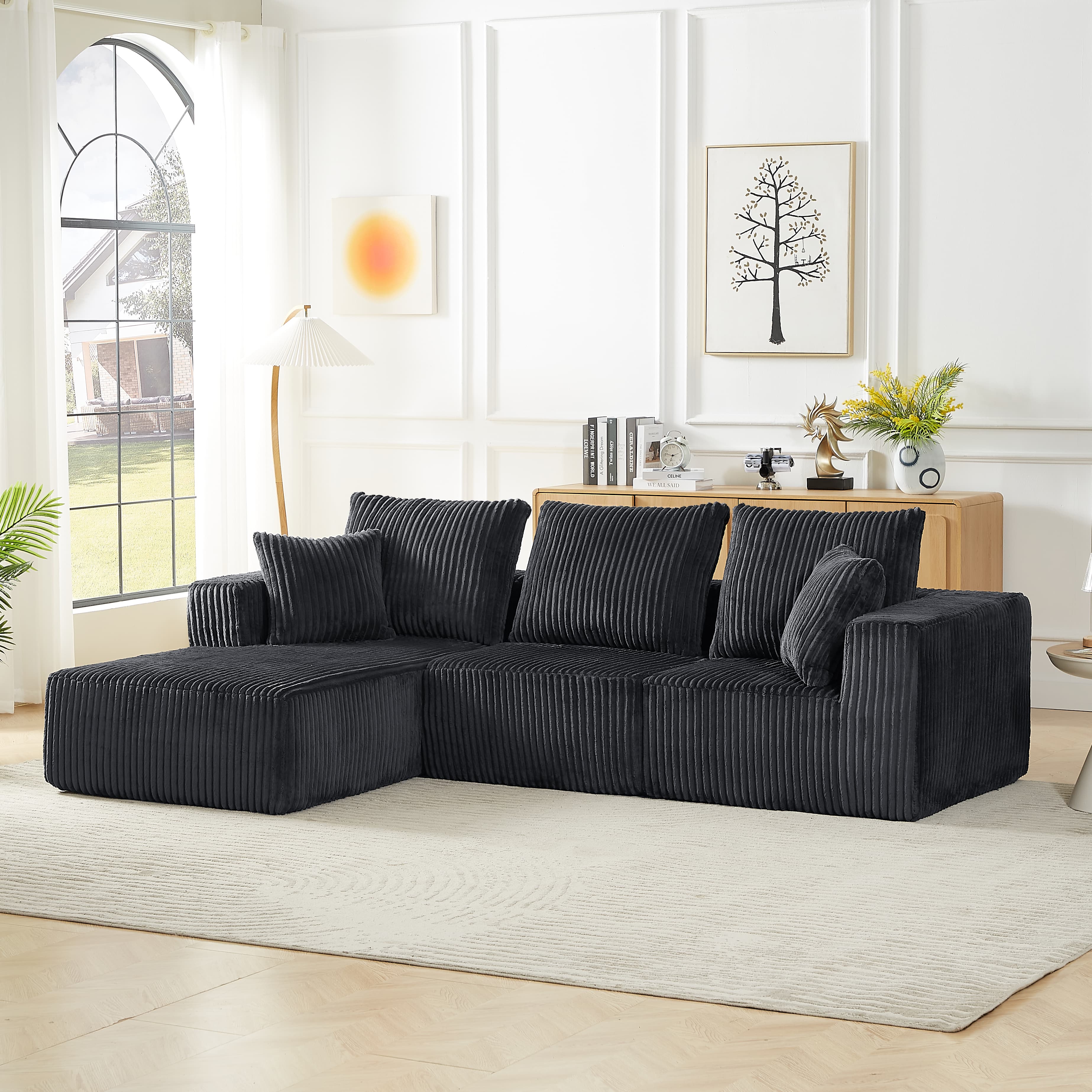 MAYEERTY Corduroy Cloud Sectional Sofa with Deep Seat, Modern Modular Couches for Living Room, 103*66*24"Dark Grey