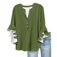 thumbnail image 2 of Dorinao Women's Button V-Neck Lace 3/4 Sleeve Casual Top - Loose Fit Solid Color Fashion Blouse, Green, 3XL, 2 of 4
