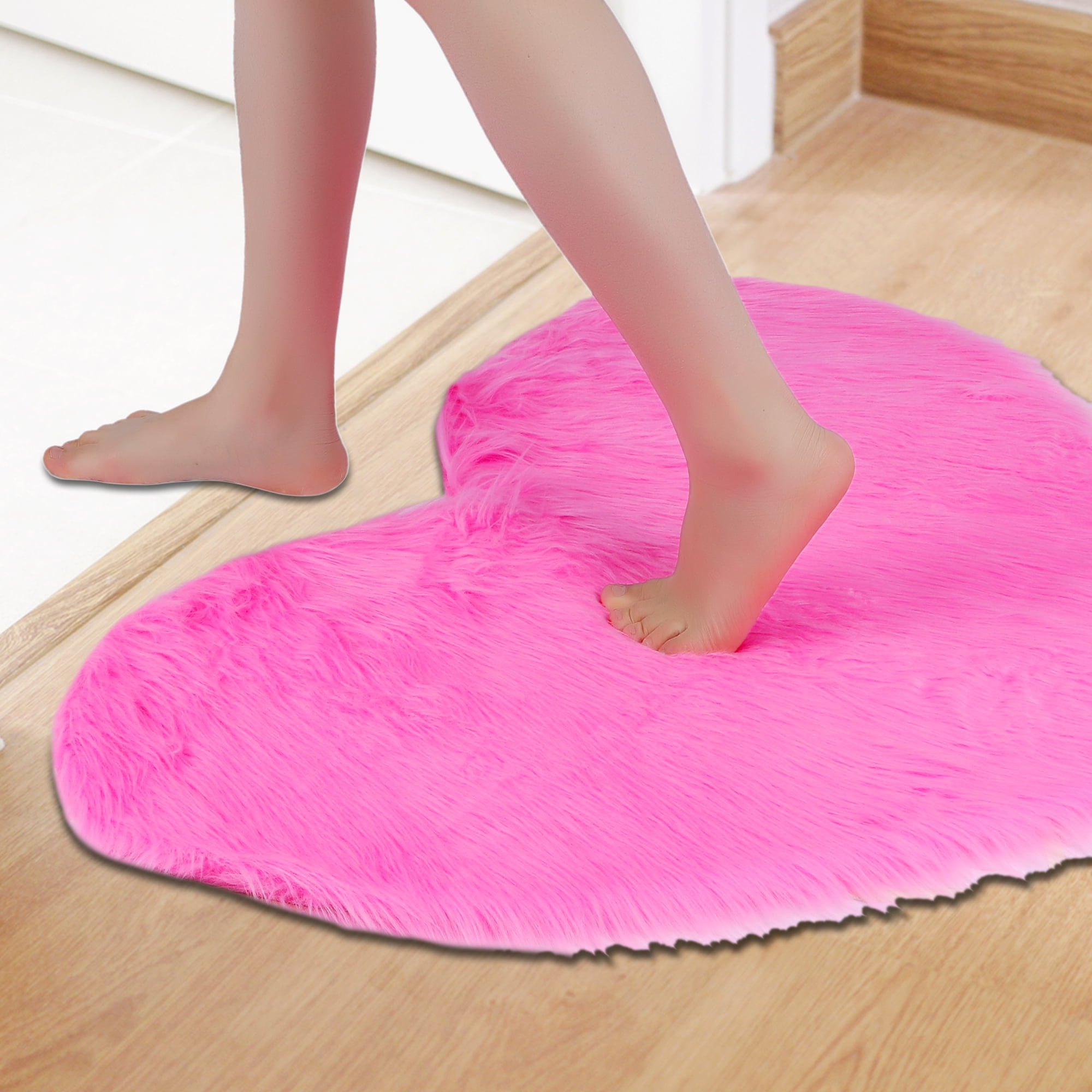 Unique Bargains Heart Shape Soft Absorbent Bath Rugs Pink 16" x 20"