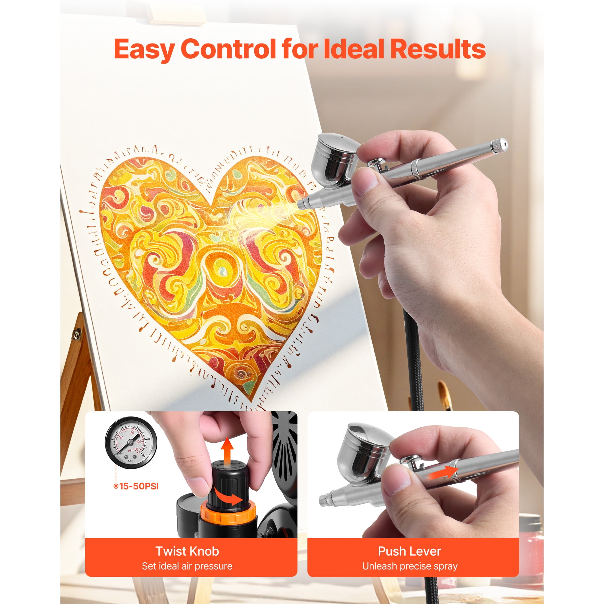 KFFKFF Airbrush Kit with Compressor and Tank, 1/6 HP, Includes 3 Dual-Action Airbrushes, 3 Nozzles, Hose, Acrylic Paint, and 2 Fans, Ideal for Cake Decoration, Model Crafting, and Nail Design