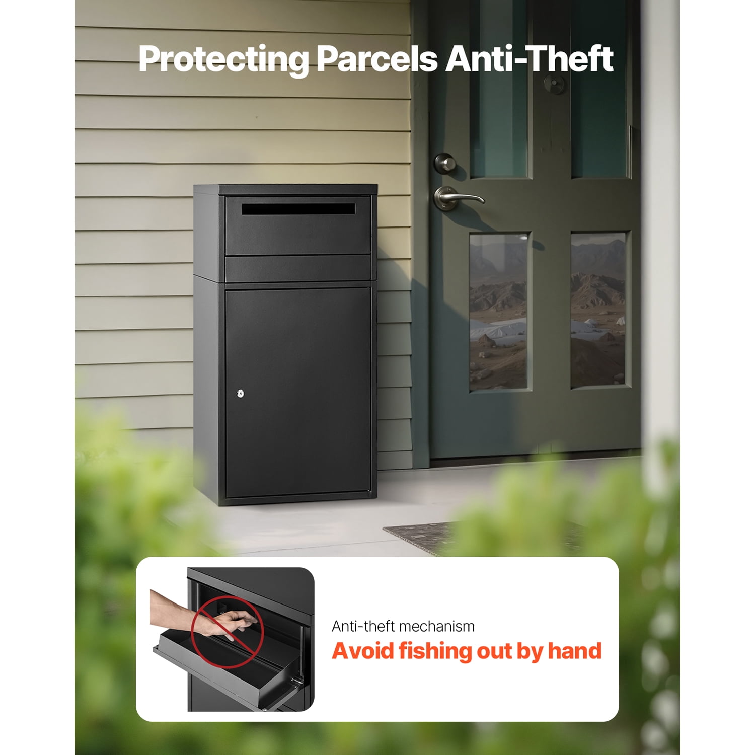 KFFKFF Secure Outdoor Parcel Delivery Box, 35.8 in Mailbox with Lock, Durable Steel Drop Box Featuring Anti-Theft and Weather-Resistant Design, Ideal for Home or Office Use, Black