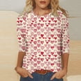 thumbnail image 2 of Penkiiy Chemises de la Saint-Valentin pour Femmes, Graphique Cœur, Col Rond, Hauts Décontractés, Blouses Amples à Manches 3/4, Grande Taille, Tunique 2025 3TG Multicolore, 2 of 5