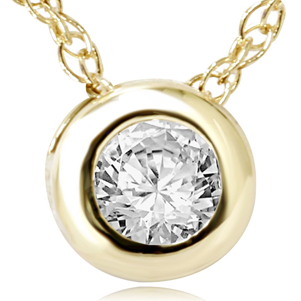 Yellow Gold 1 2ct Bezel Round Solitaire Diamond Pendant Womens Necklace by Pompeii3