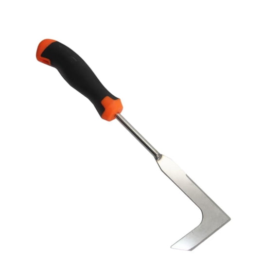 L-Shaped Garden Weeder, Robust Stainless Steel Hand Weeding Tool with Ergonomic Rubber Handle, 13.6" Manual Root Remover for Lawn & Sidewalk