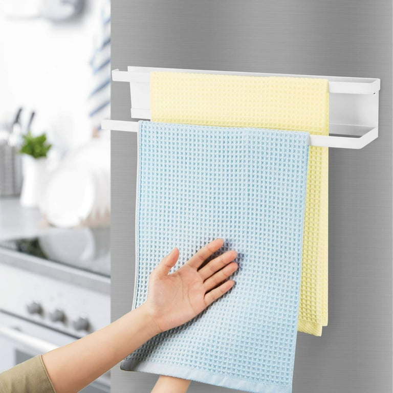 Magnetic Double Towel Bar for Refrigerator Kitchen Towel Holder Dish Towel Hanger 15.7 for Hand Tea Towels for Kitchen Laundry Washing Machine No
