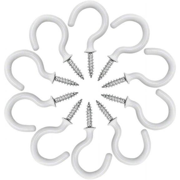 50Pcs 1" Ceiling Hooks, Vinyl Coated Screw-in Wall Hooks, Plant Hooks, Kitchen Hooks, Cup Hooks Great for Indoor & Outdoor Use White