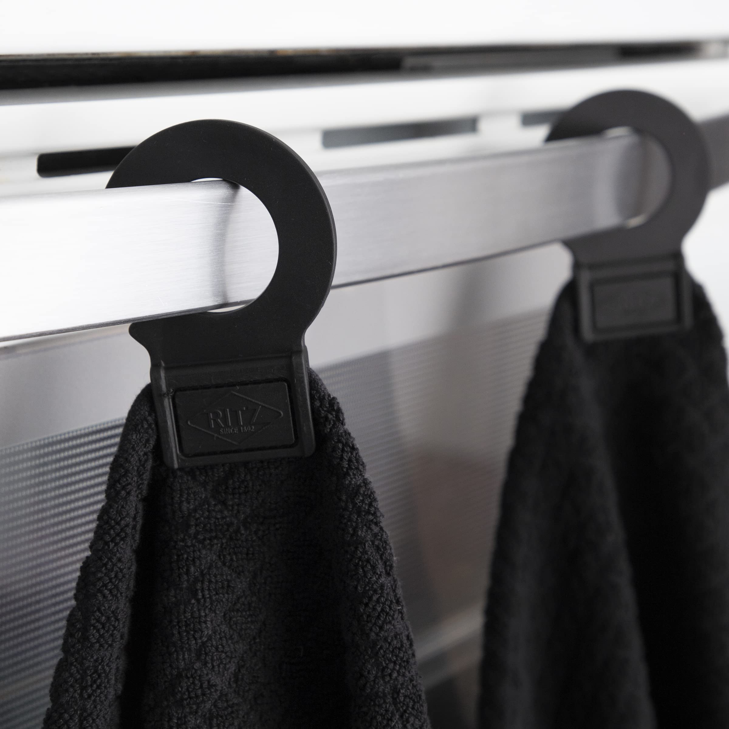 RITZ Hook and Hang Woven Kitchen Towel, Set of Two, Black