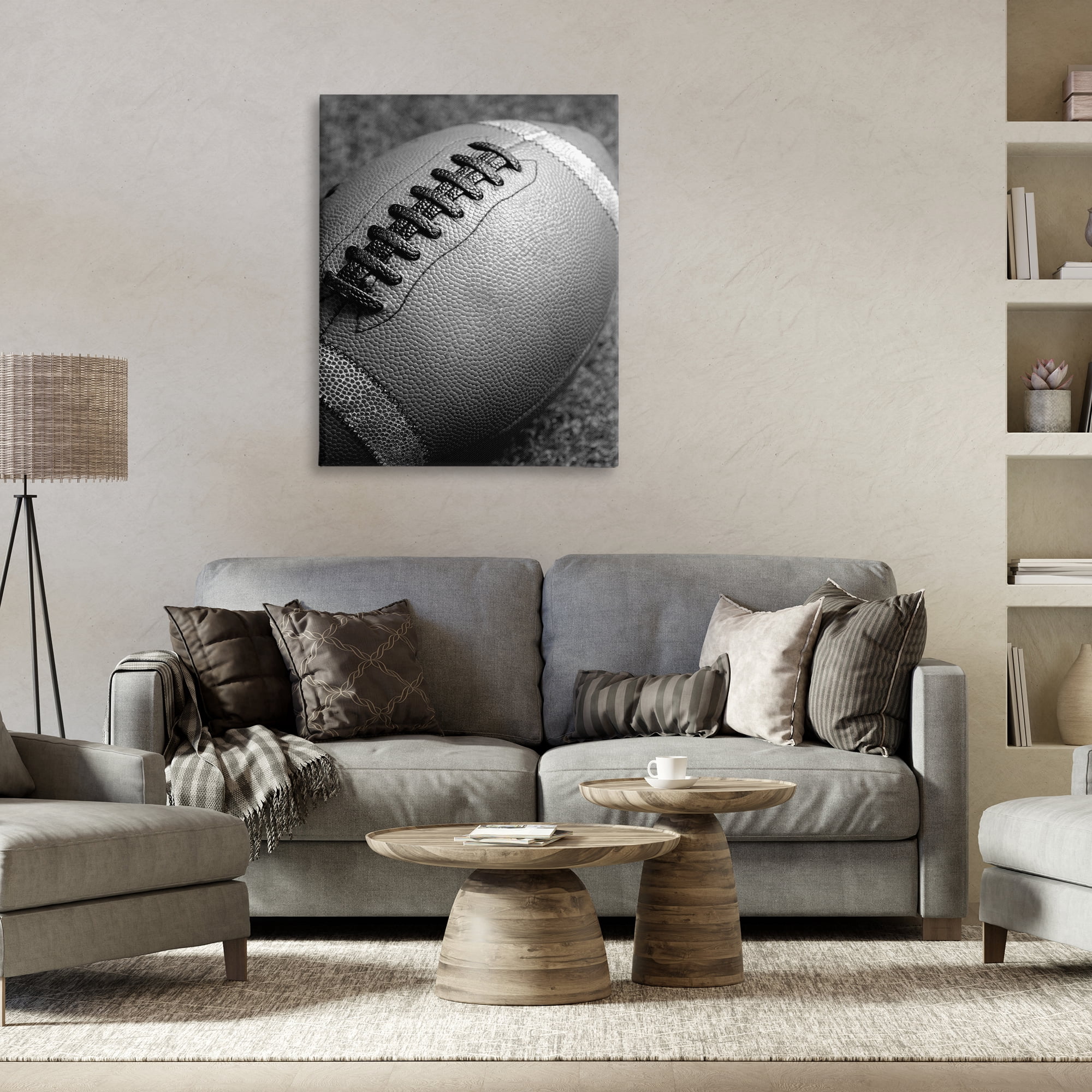 Stupell Industries Close Up Football Sports Photography Wrapped Canvas Art Print Wall Art, 30 x 40