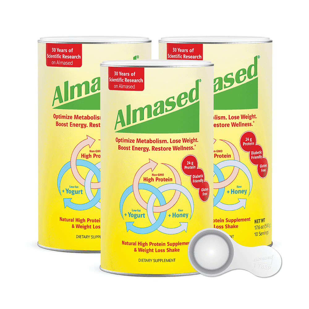 Almased Protein Diet Powder Meal Replacement Shake with Bioactive Peptides, 3-Pack, Includes Scoop