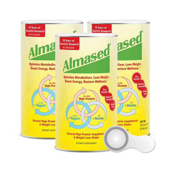 Almased Protein Diet Powder Meal Replacement Shake with Bioactive Peptides, 3-Pack, Includes Scoop