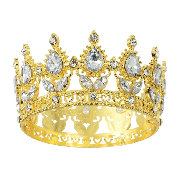 Toppers de pastel en mini corona Uxcell, tiara de aleación de reina y princesa con cristal para decoración de pastel de cumpleaños, oro blanco/blanco