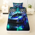 thumbnail image 3 of Castle Fairy Neon Race Car Trio Twin Sheet Sets 3pcs for Teens, Checkered Flag Print Bedding for Bedroom, Blue Teal, 3 of 6