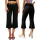 thumbnail image 2 of Pantalones capri para mujer, elegantes, con ojales metálicos, cintura elástica y corte acampanado., 2 of 9