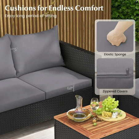 Costway 4 PCS Wicker Patio Furniture Set with Removable Cushions Storage Coffee Table - Gray,Black