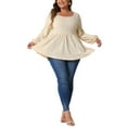 thumbnail image 2 of Blusas de Talla Grande Agnes Orinda para Mujeres, con Cuello Redondo, Manga Larga, Top de Peplum de Punto 1X Beige, 2 of 6