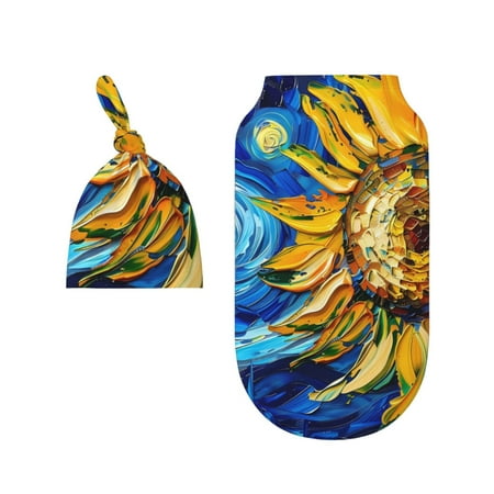 

Wukai vintage Starry Sunflower Newborn Swaddle Set 100% Cotton Matching Headband and Beanie Set