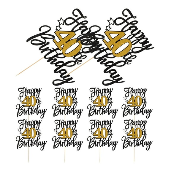 WEUVEB 10Pcs Black Glitter Cake Toppers for 40th Party Decorations and Celebration Supplies