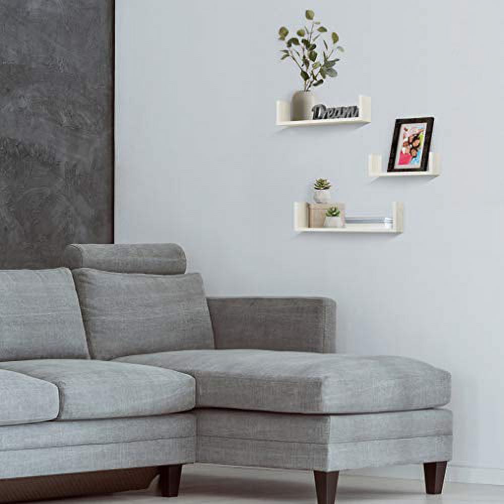 Americanflat Light Wood Finish Floating Shelves - Set of 3 - U Shaped Wall Mounted Display Ledges for Bedroom, Living Room, Bathroom, Kitchen, and Office