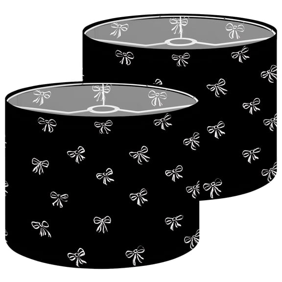 Lampshades 2 Pack White Bow Black Minimalist Hand Drawn Repeating Design 13"x13"x10" Light Shade for Table Lamps Floor Lamp Shades Lampshade Replacement Easy Assembly