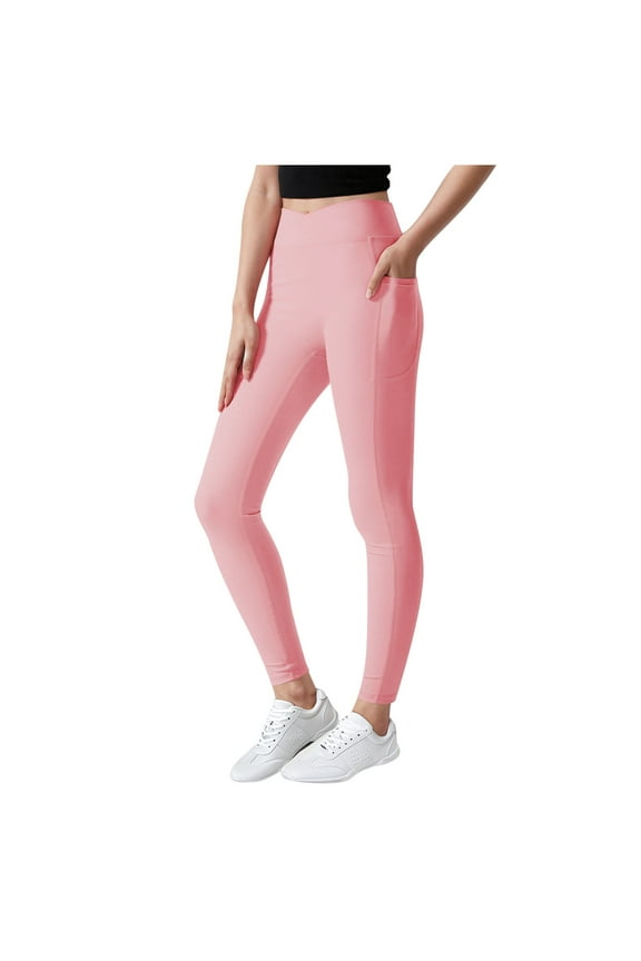 Girls' Athletic Leggings with Pockets V Cross High Waisted Yoga Pants Buttery Soft Workout Running Stretchy Leggings for Kids (5-12 Years)