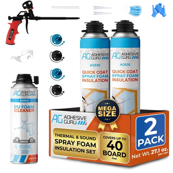 Adhesive Guru Spray Foam Insulation Kit Self-Expanding Closed Cell 40 Board Feet 2 Pack 2 x 32.80 oz