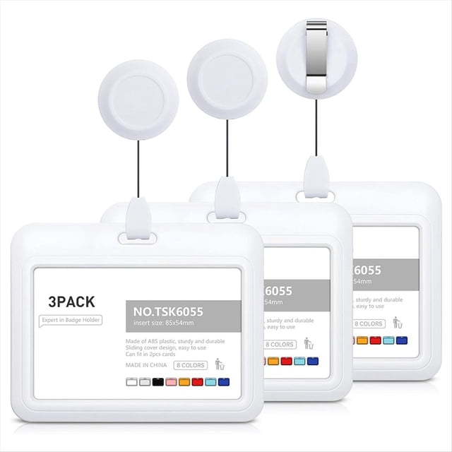 Porta Credencial RetráCtil, Porta Credencial de IdentificacióN Deslizante de PláStico con Clips para Carrete de Credencial RetráCtil, Paquete de 3 Horizontales Blancos