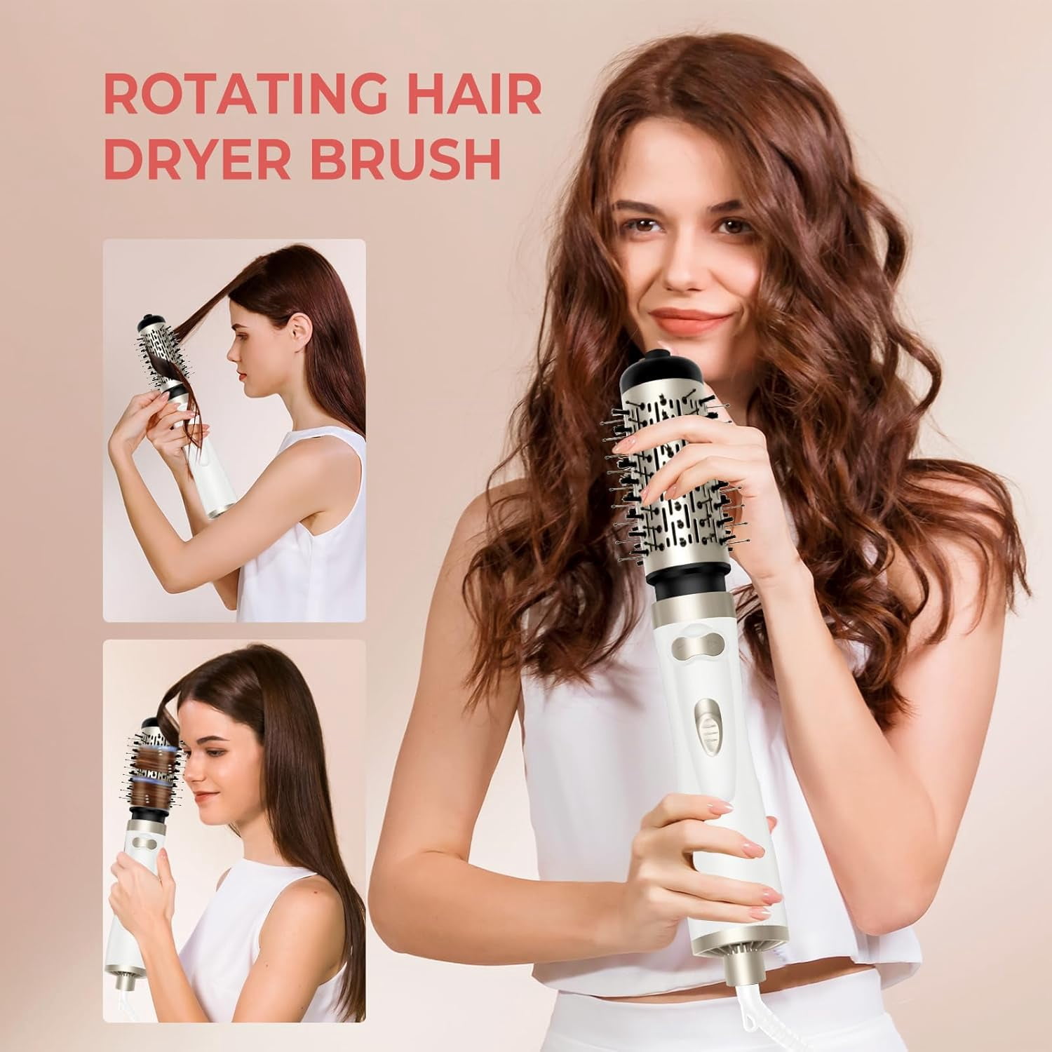 Hair Dryer Brush, 3-in-1 Rotating Round Hot Air Spin Brush Set with 2 Brushes (2" & 1.5")