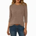 thumbnail image 4 of T-Shirt Décontracté pour Femme à Col Rond, Rayé Givré, Couleur Unie, Manches Trois-Quarts, pour un Confort et un Style au Quotidien, 4 of 7
