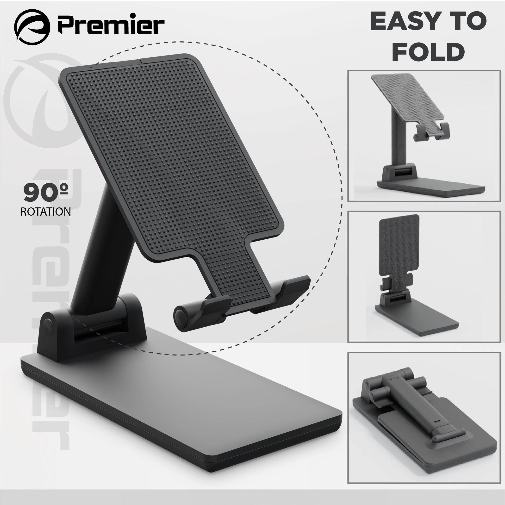 Premier Desktop Tablet and Mobile Phone Stand, Portable, Easy to Adjust, Foldable, Black