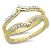0.25 Carat (ctw) 10K Yellow Gold Round Diamond Ladies Anniversary Wedding Band Enhancer Guard Double Ring 1/4 CT
