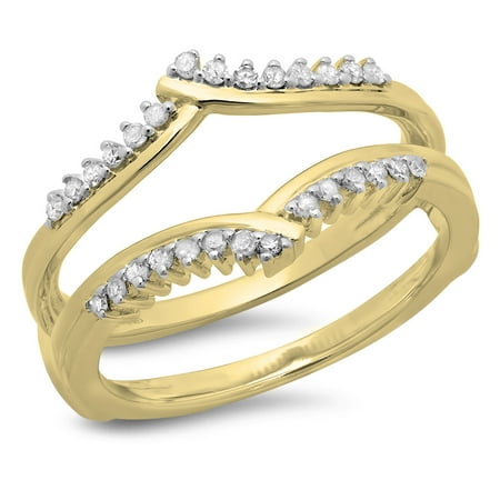 0.25 Carat (ctw) 10K Yellow Gold Round Diamond Ladies Anniversary Wedding Band Enhancer Guard Double Ring 1/4 CT