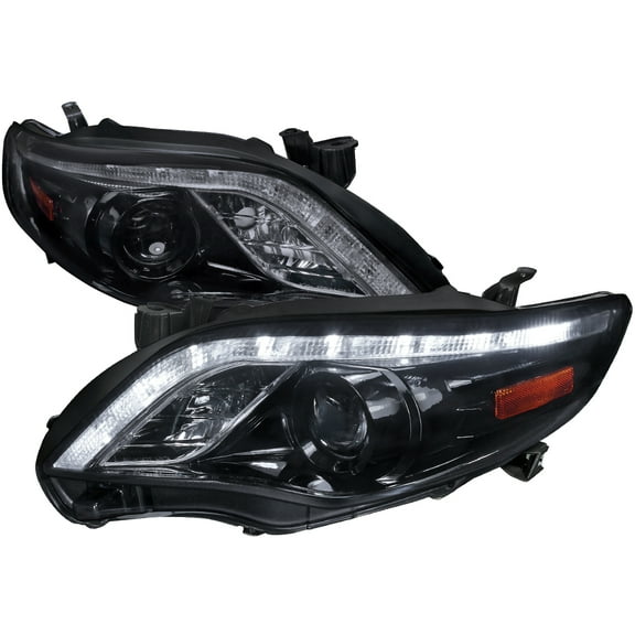 Projector Headlights w/ LED Light Strip (Black Housing/Smoke Lens) Made for and Compatible with 2011-2013 Toyota Corolla