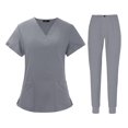 thumbnail image 3 of Conjunto de uniformes médicos para hombre y mujer, uniformes de trabajo de enfermera, ropa de trabajo, camisetas con cuello en V y pantalones deportivos para gris, 3 of 8