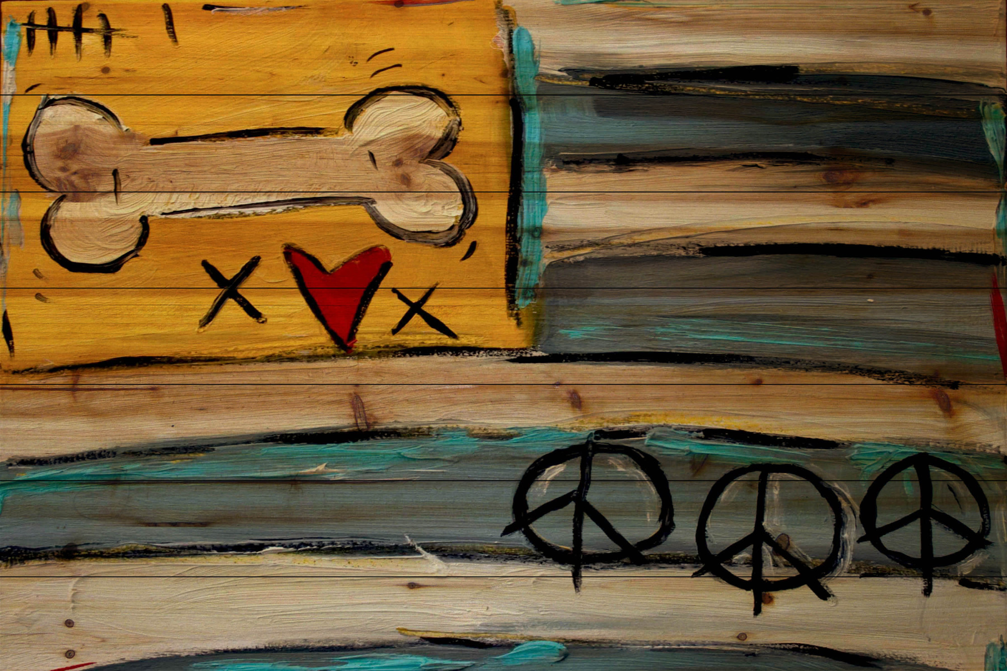 Marmont Hill "Peace Bone Flag" by Tori Campisi Painting Print on Natural Pine Wood