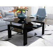 Black Glass End Tables, Small Glass Top End Table, Black Side Table, Square Shape, Tempered Glass Top, Metal Frame, for Living Room Bedroom (All Black, 1Pcs End Table)