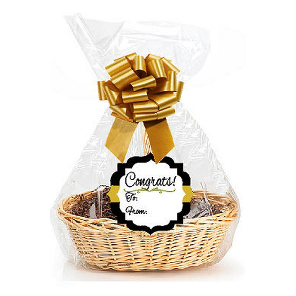 Congrats 2Pack Designer Cello Bags / Tags / Bows Cellophane Extra Large Gift Basket Packaging