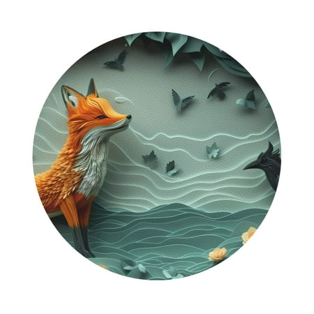 

Matuu Paper Fox Crow Fantasy for Cup Coasters Set of 6 Leather Coasters Desk Coasters for Office Measures 4” x 4” Round Shape