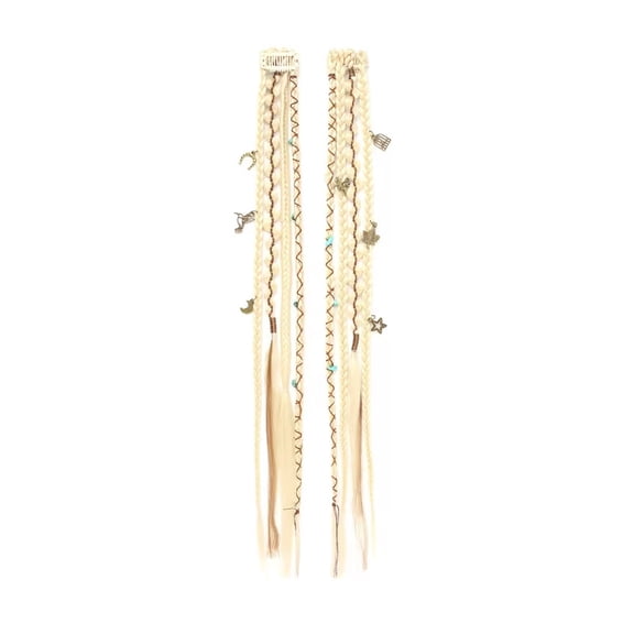 Clip In Braid Hair Extensions 20 Inch Boho Beaded Braids For Women Two Pack(Beige)