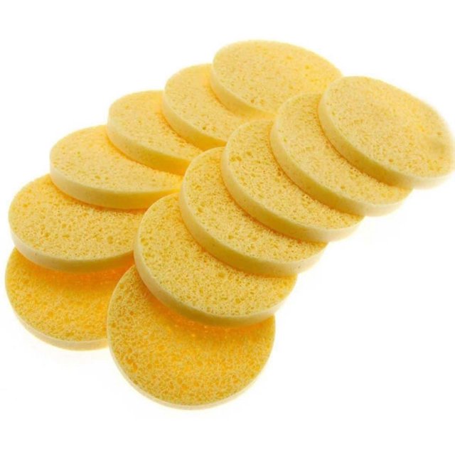 Pack Of 12 Compact Round Wood Paste Facial Sponges, Makeup Tool, Skin Tone
