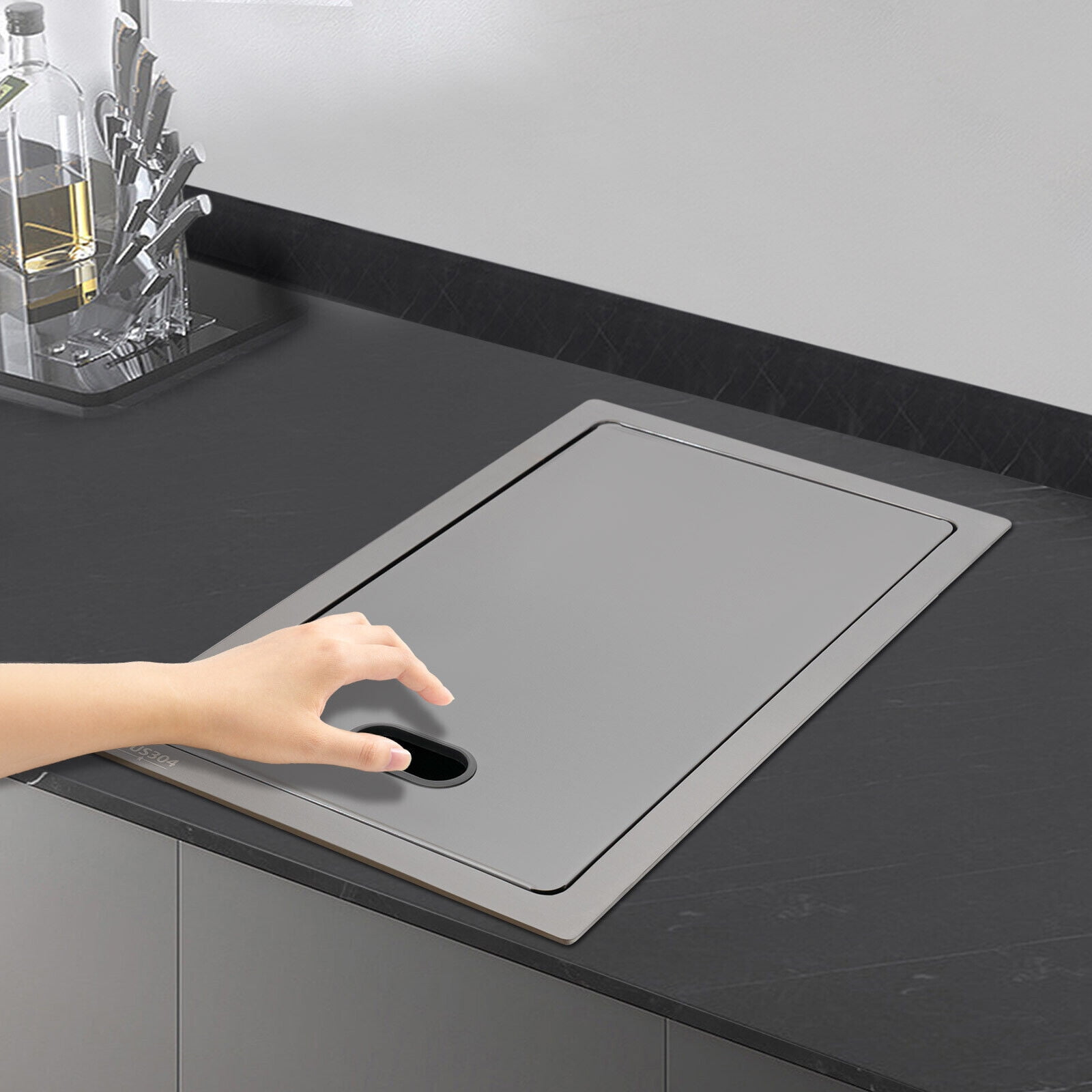 Stainless Steel Utility Sink Workstation Square Single Bowl Kitchen Bar Sink with Lid Faucet
