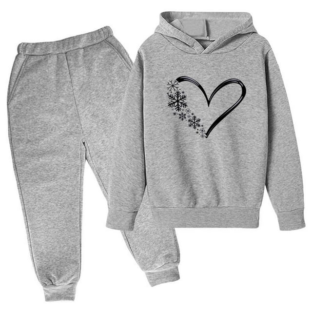 Dealovy Girls Boys Clothes 2 Piece Spring Outfits Heart Printed Hoodies Sweatpants Valentines Day Sets