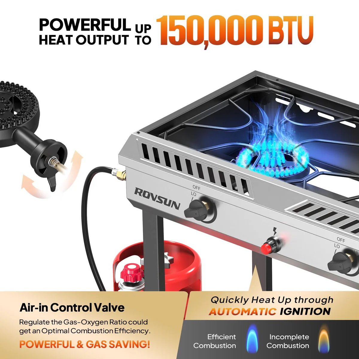 Ktaxon 2 Burner Propane Stove Gas Cooker with Auto Ignition, Side Shelf, 150,000 BTU for Outdoor Cooking