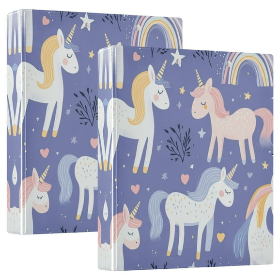 Iauyy PVC Round Ring Binders, 200 Page Capacity, 2 Pack，Cute Unicorns