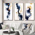 thumbnail image 1 of Designart "Suites of Distant Moods Gilded Ink Abstract I" Abstract Painting Framed Wall Art Set Of 3 - Blue Modern Frame Gallery Set For Office Decor, 1 of 6