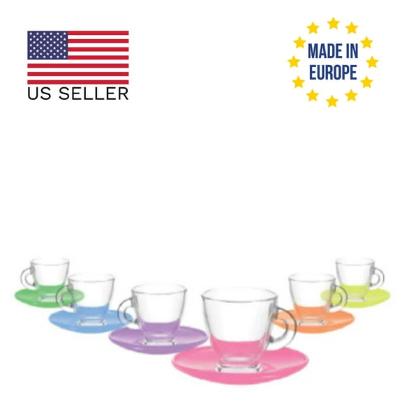 LAV Roma Colored Coffee Cup Set with Saucers, Espresso Cups with Saucers, 12 Pcs, 3.25 Oz (95 cc)