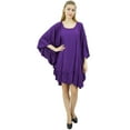 thumbnail image 2 of Bimba Womens Purple Frill Kaftan Coverup Dress Easy Wear Knee Length Kaftan-4, 2 of 9