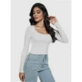 thumbnail image 3 of Women Crew Neck Knitted Crop Shirt Long Sleeve Low Cut Basic Solid Tee Sexy Cutout Blouse Top Streetwear, 3 of 6